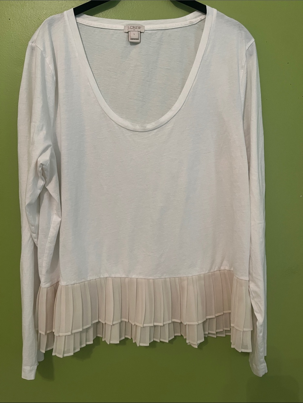 J. Crew Scoop Neck Long Sleeves Double Ruffle Pleated Chiffon Hem